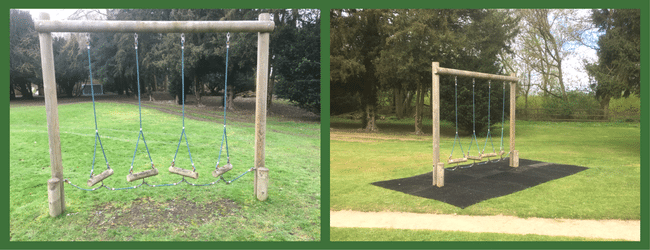 Rubber Grass Mats under Adventure Play Area Before and After