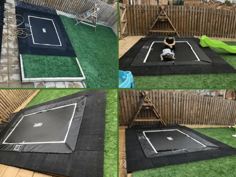 Rubber Play Tiles Used Around A Built In Garden Trampoline