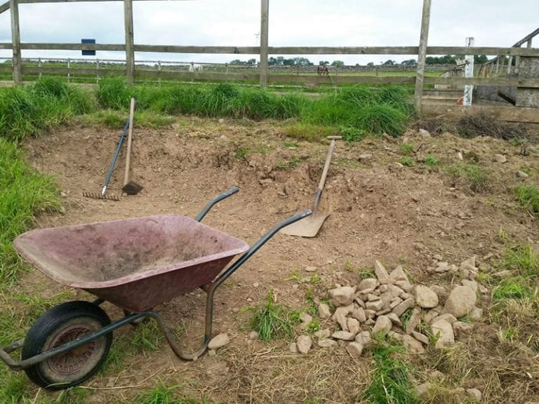 Grass Mats Installed Behind A Shipping Container In A Horse Paddock